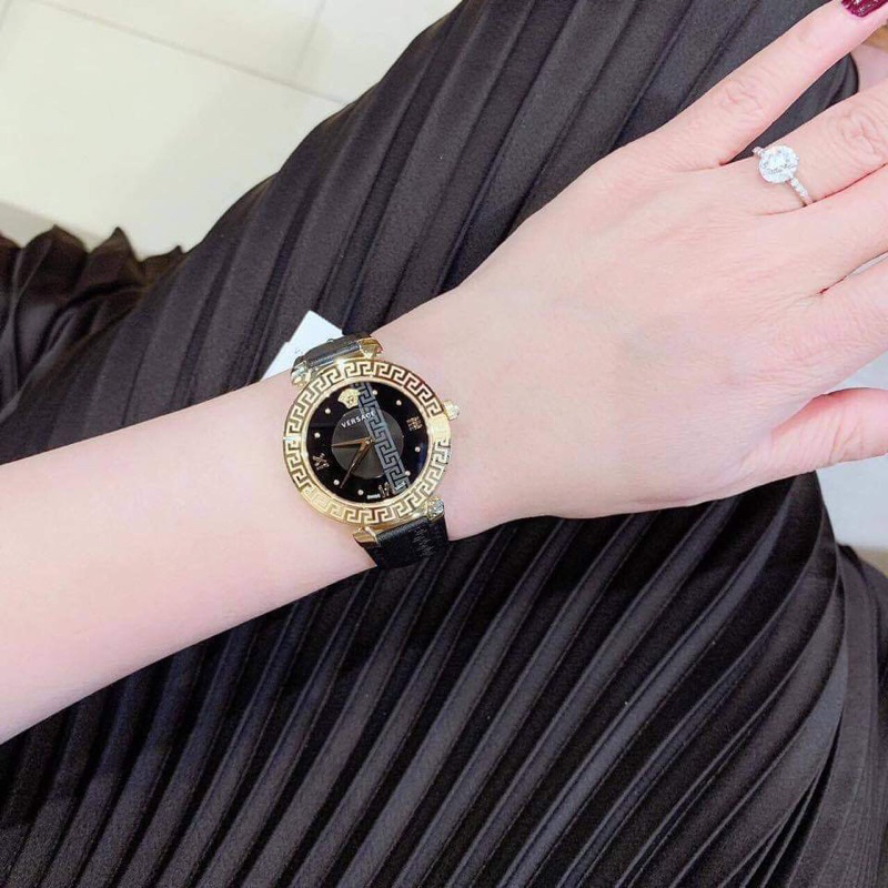 Đồng hồ nữ Versace V16040017 mặt tròn dây da đen siz 35mm