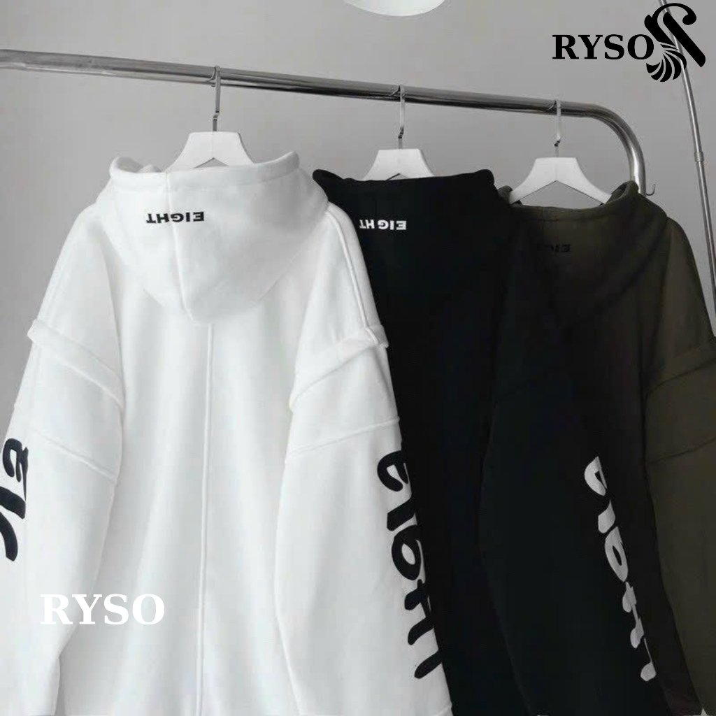 Áo Hoodie Nỉ Lót Bông Tay Nối EIGHT Form Rộng Unisex RYSO FASHION Zip Chất Nỉ Bông Dày Dặn