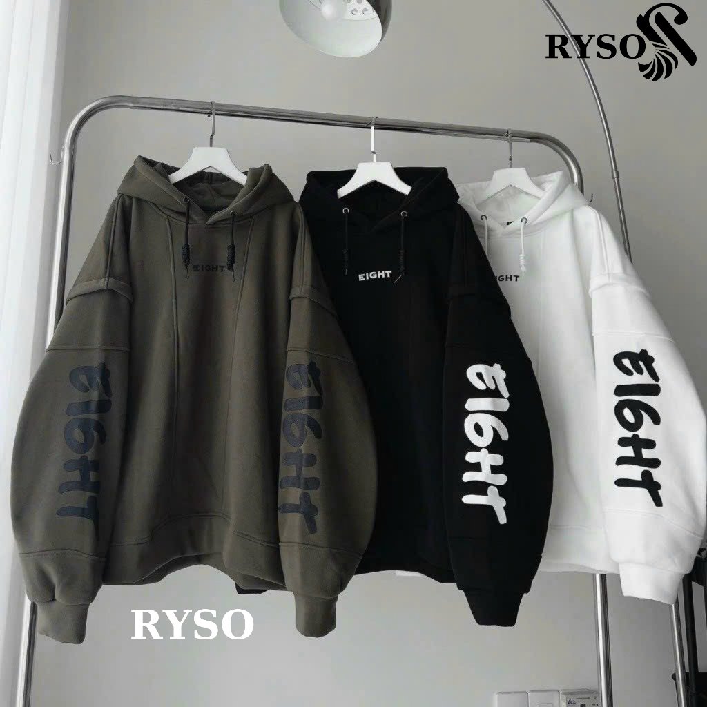 Áo Hoodie Nỉ Lót Bông Tay Nối EIGHT Form Rộng Unisex RYSO FASHION Zip Chất Nỉ Bông Dày Dặn