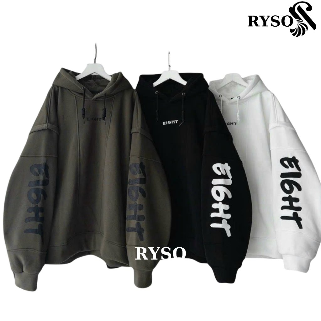 Áo Hoodie Nỉ Lót Bông Tay Nối EIGHT Form Rộng Unisex RYSO FASHION Zip Chất Nỉ Bông Dày Dặn