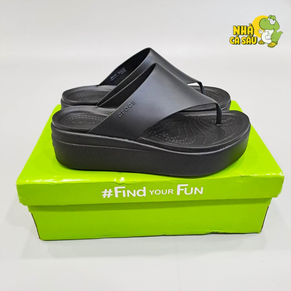 Dép kẹp crocs nữ brooklyn cao 5cm hàng cao cấp, dép xỏ ngón crocs brooklyn đế xuồng cao 5 phân màu kem bone Crocs House