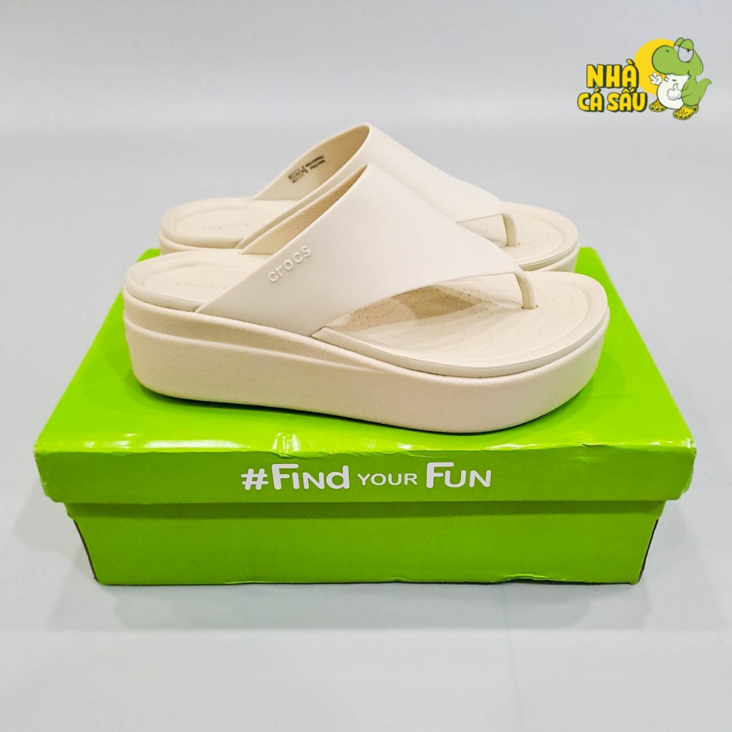 Dép kẹp crocs nữ brooklyn cao 5cm hàng cao cấp, dép xỏ ngón crocs brooklyn đế xuồng cao 5 phân màu kem bone Crocs House