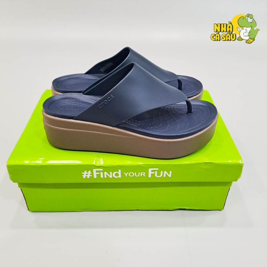 Dép kẹp crocs nữ brooklyn cao 5cm hàng cao cấp, dép xỏ ngón crocs brooklyn đế xuồng cao 5 phân màu kem bone Crocs House