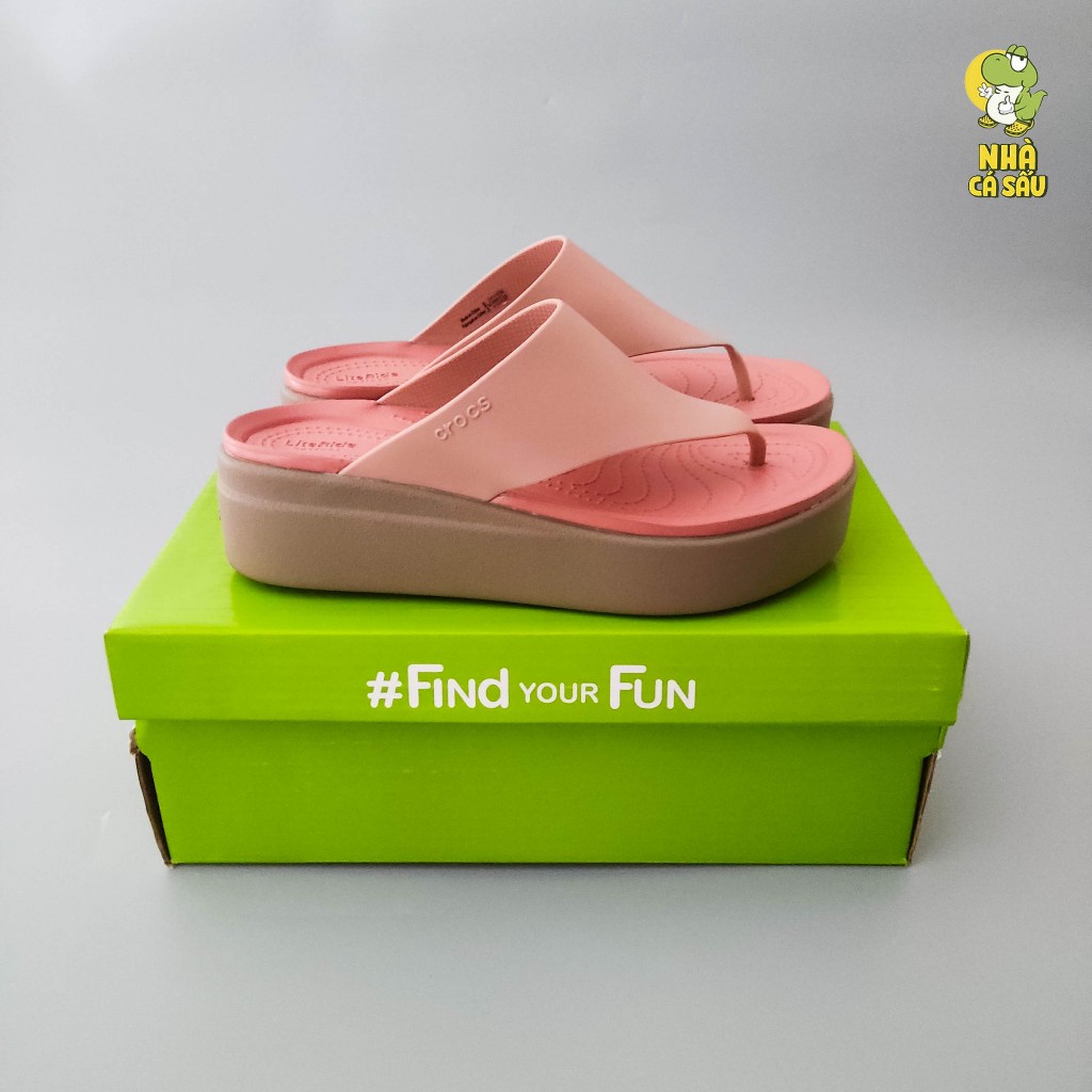 Dép kẹp crocs nữ brooklyn cao 5cm hàng cao cấp, dép xỏ ngón crocs brooklyn đế xuồng cao 5 phân màu kem bone Crocs House
