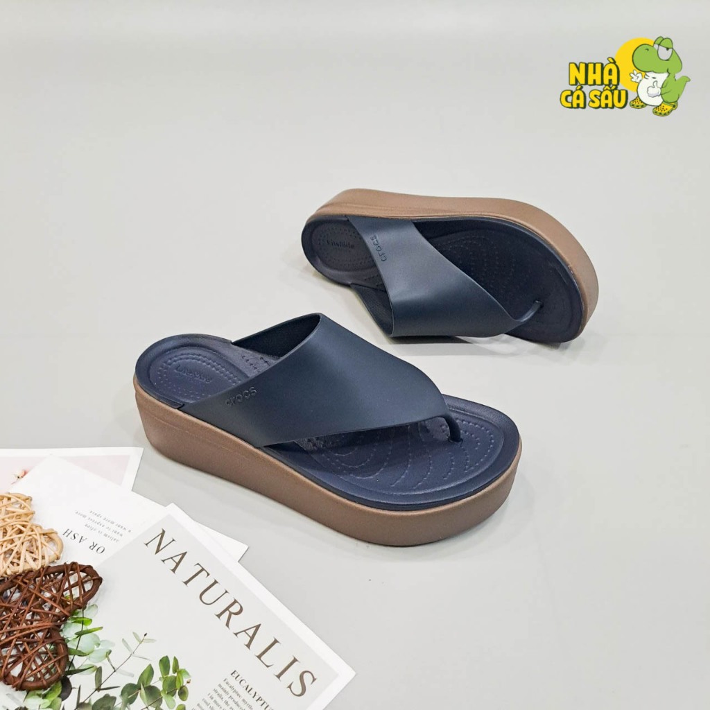 Dép kẹp crocs nữ brooklyn cao 5cm hàng cao cấp, dép xỏ ngón crocs brooklyn đế xuồng cao 5 phân màu kem bone Crocs House