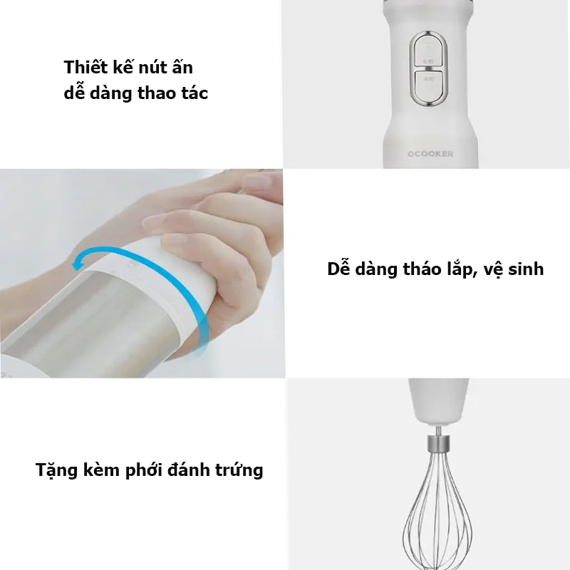 Máy xay sinh tố cầm tay Bear JBQ-B50E1, Máy xay đa năng công suất lớn Xay thịt, sinh tố, xay ăn dặm cho bé, đánh trứng