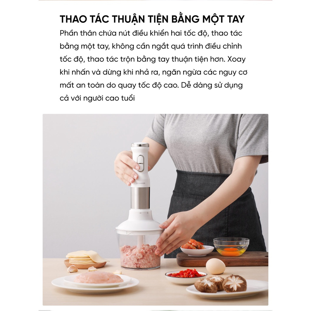 Máy xay sinh tố cầm tay Bear JBQ-B50E1, Máy xay đa năng công suất lớn Xay thịt, sinh tố, xay ăn dặm cho bé, đánh trứng
