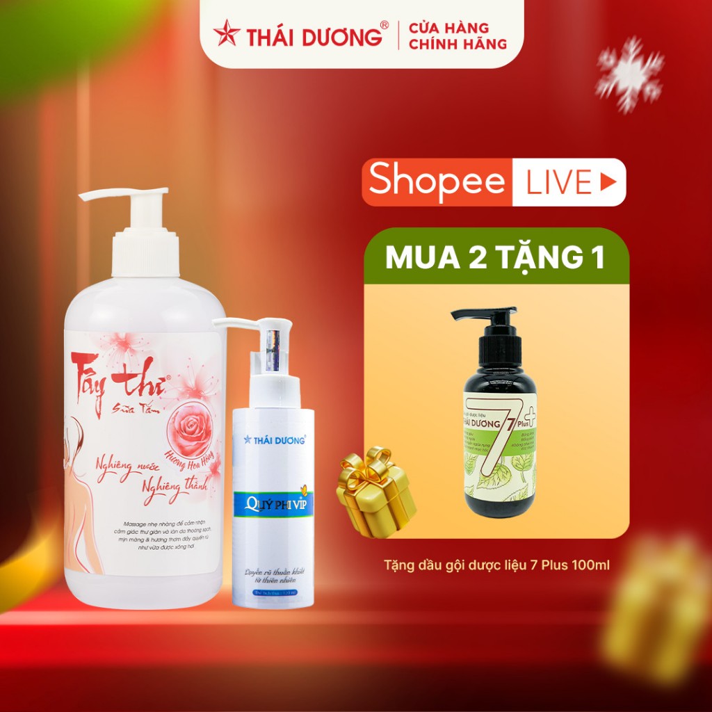 Combo sữa tắm trắng da Tây Thi 500ml và dung dịch vệ sinh Quý Phi VIP 120ml  tặng Dầu gội Thái Dương 7 plus 100ml