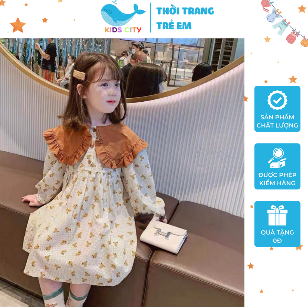 Đầm bé gái, thiết kế dáng xèo, vải siêu thoáng mát, họa tiết hoa nhí dễ thương cho bé từ 8-25kg | KIDS CITY