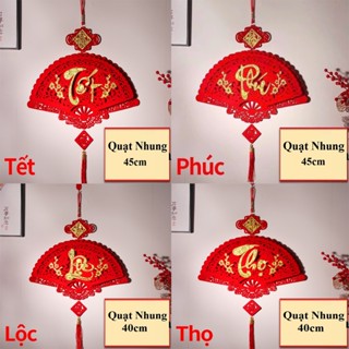 Khánh quạt,Khánh vuông - Liễn nhung đỏ - Dây treo cửa hình QUẠT có chữ TẾT - PHÚC -LỘC - THỌ