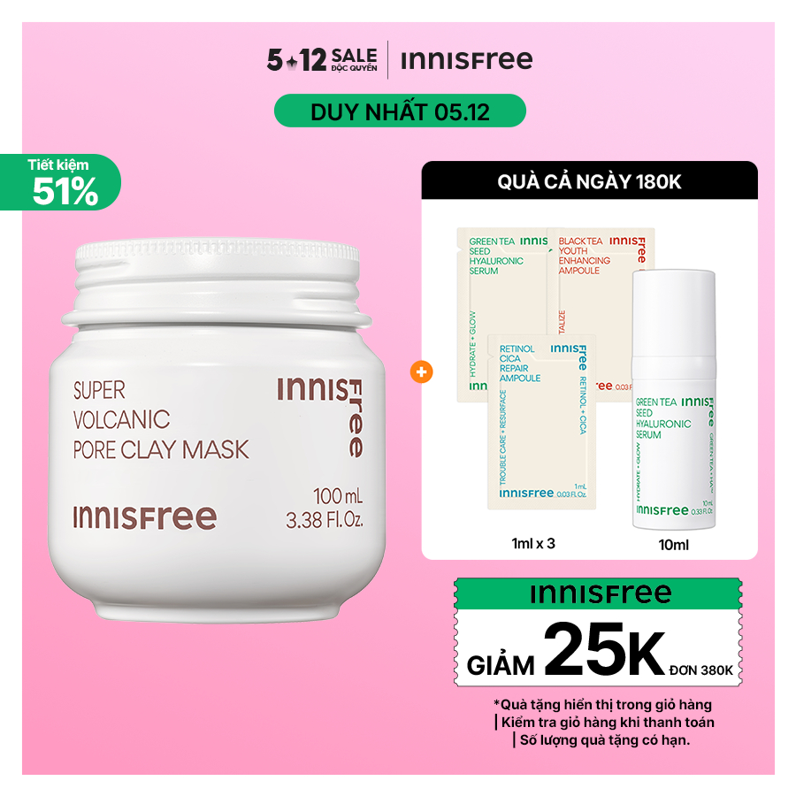 [Mã COSINNIJ - 8% đơn 250K] Siêu mặt nạ chăm sóc lỗ chân lông Innisfree Super Volcanic Pore Clay Mask 100ml (New 2023)