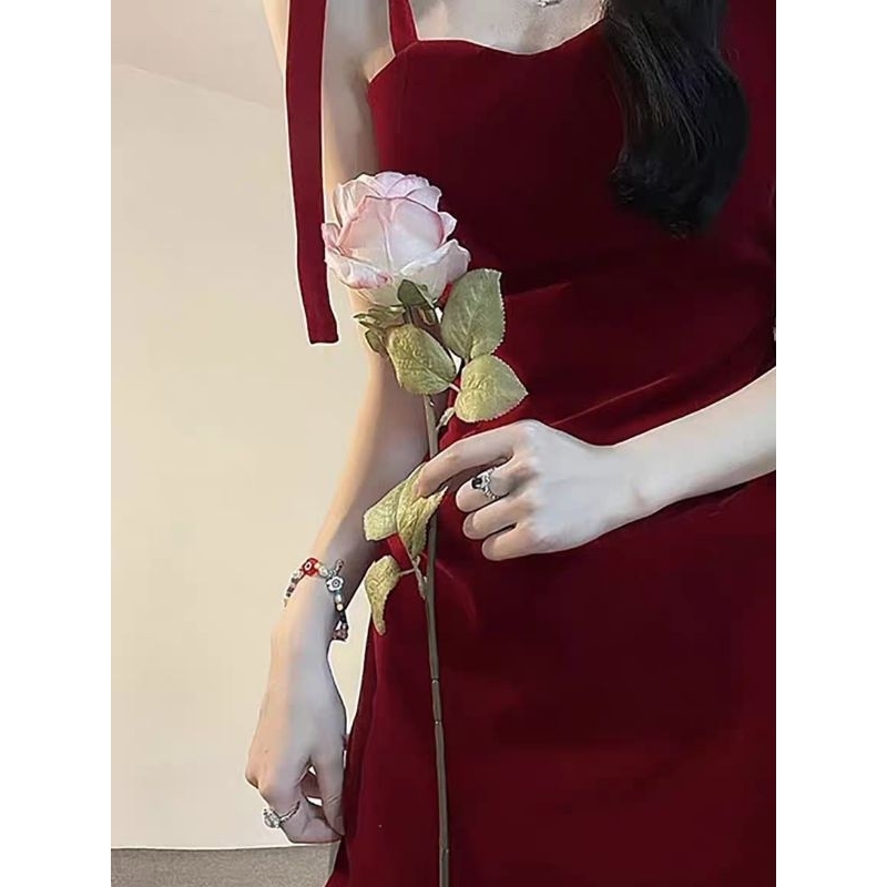 Cả Set Đầm 2 dây đỏ đô TẶNG Áo khoác voan chỉ 120k hàng thiết kế đặt biệt Nari Happy Skin
