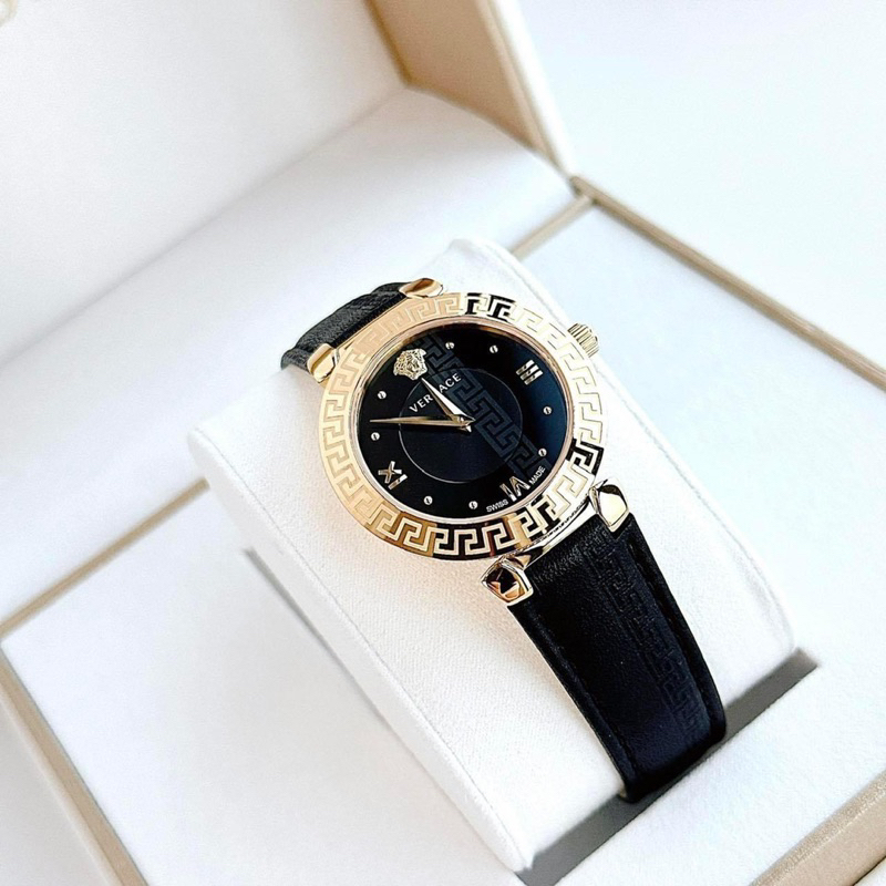 Đồng hồ nữ Versace V16040017 mặt tròn dây da đen siz 35mm