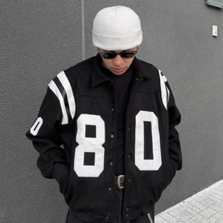 Áo khoác varsity jacket local brand nam nữ  giữ ấm mùa đông bomber boxy bóng chày phối màu đen trắng 23FW Gin Store