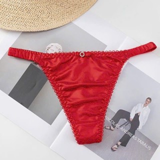 Quần Lót Nữ Lọt Khe Lụa Satin Cao Cấp Mềm Mịn Co Giãn Đính Nơ Vòng Hạt Dây Hông Dún Nhẹ Gợi Cảm