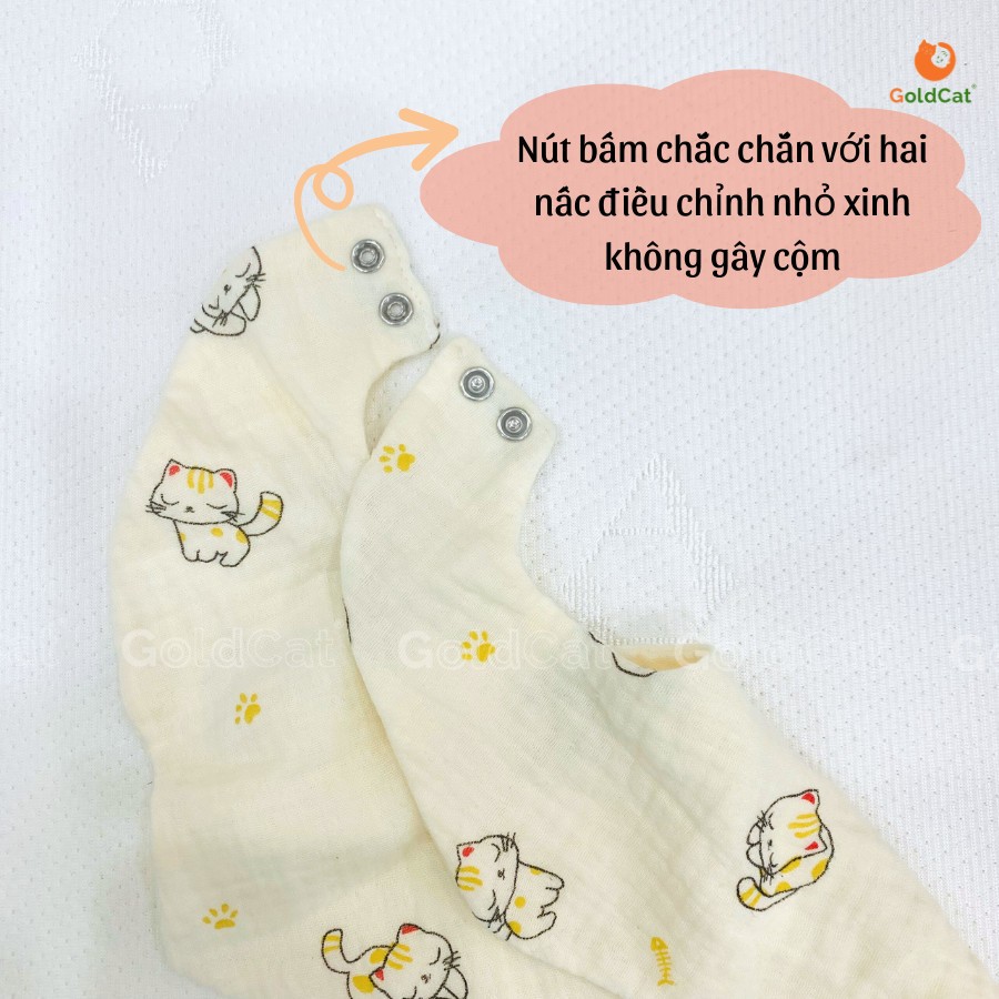 Yếm cổ tròn cho bé trai, bé gái chất liệu muslin xô cotton 100% điều chỉnh 2 nấc linh hoạt.