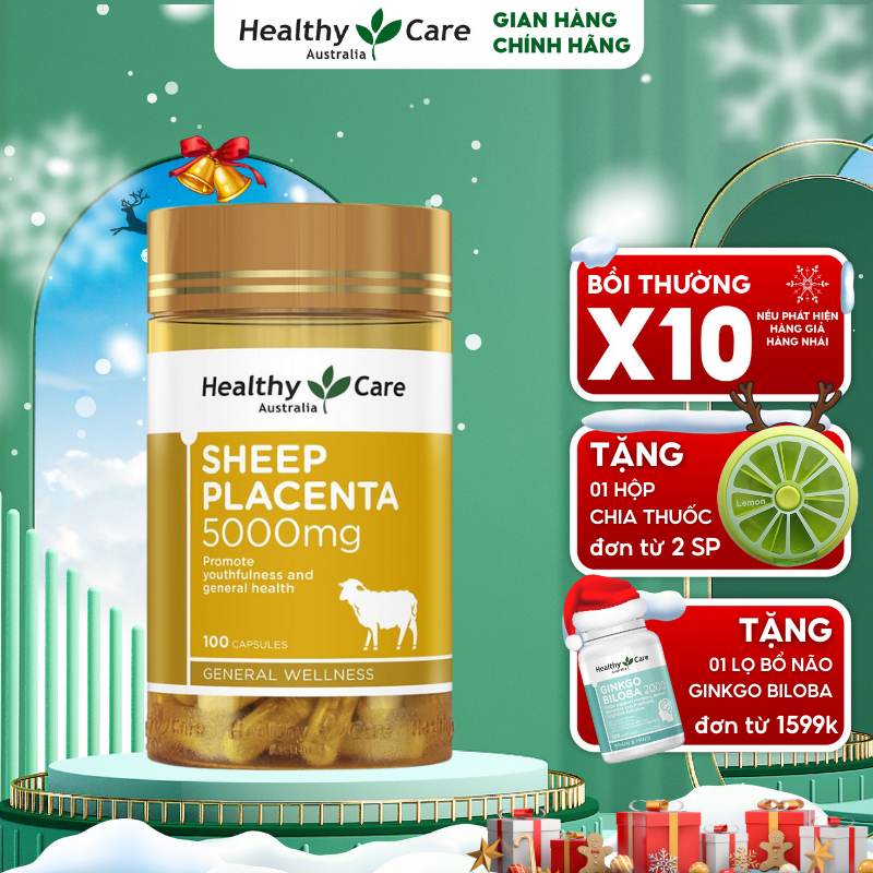 Nhau Thai Cừu Úc Healthy Care Sheep Placenta Giúp Làm Chậm Lão Hóa Da, Đẹp Da 100 viên