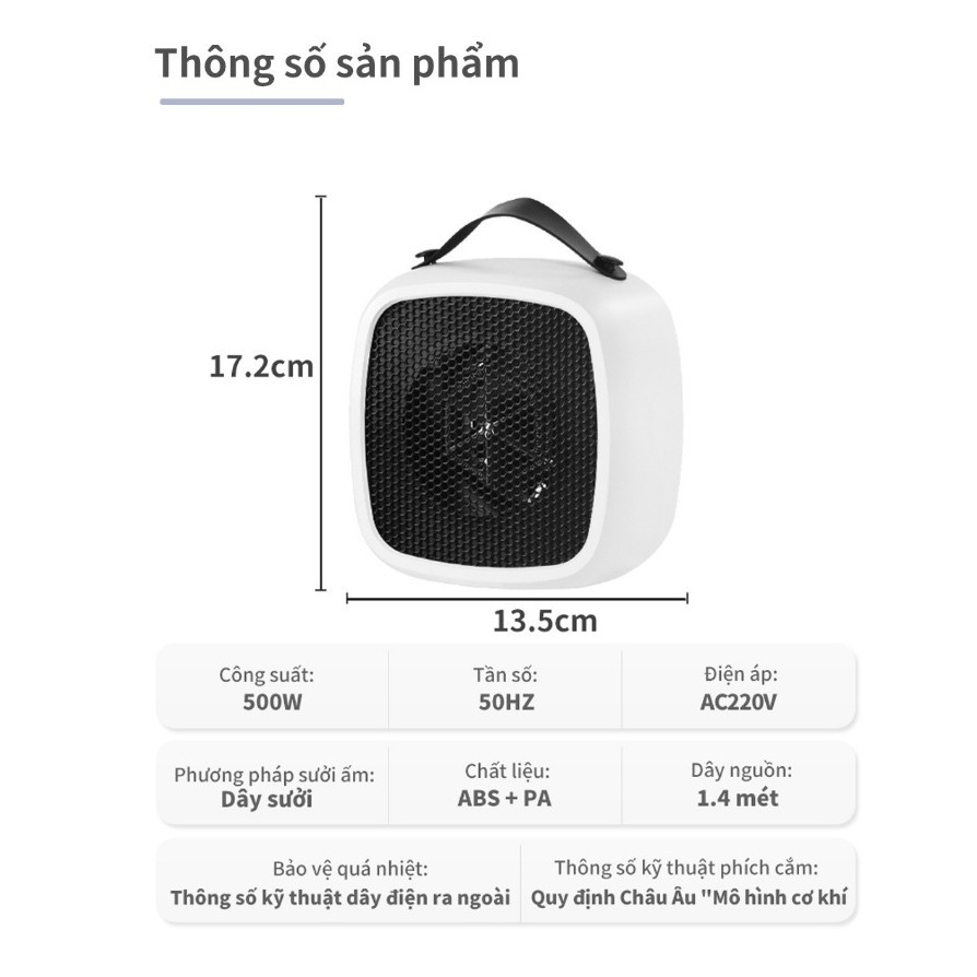 Quạt Sưởi Mini Để Bàn 7Days Smile Công Suất 500W Tiện Lợi QS01