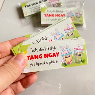 100 thẻ tích điểm mini kt 30x80mm, tích được 10 thẻ tặng 1 ly miễn phí