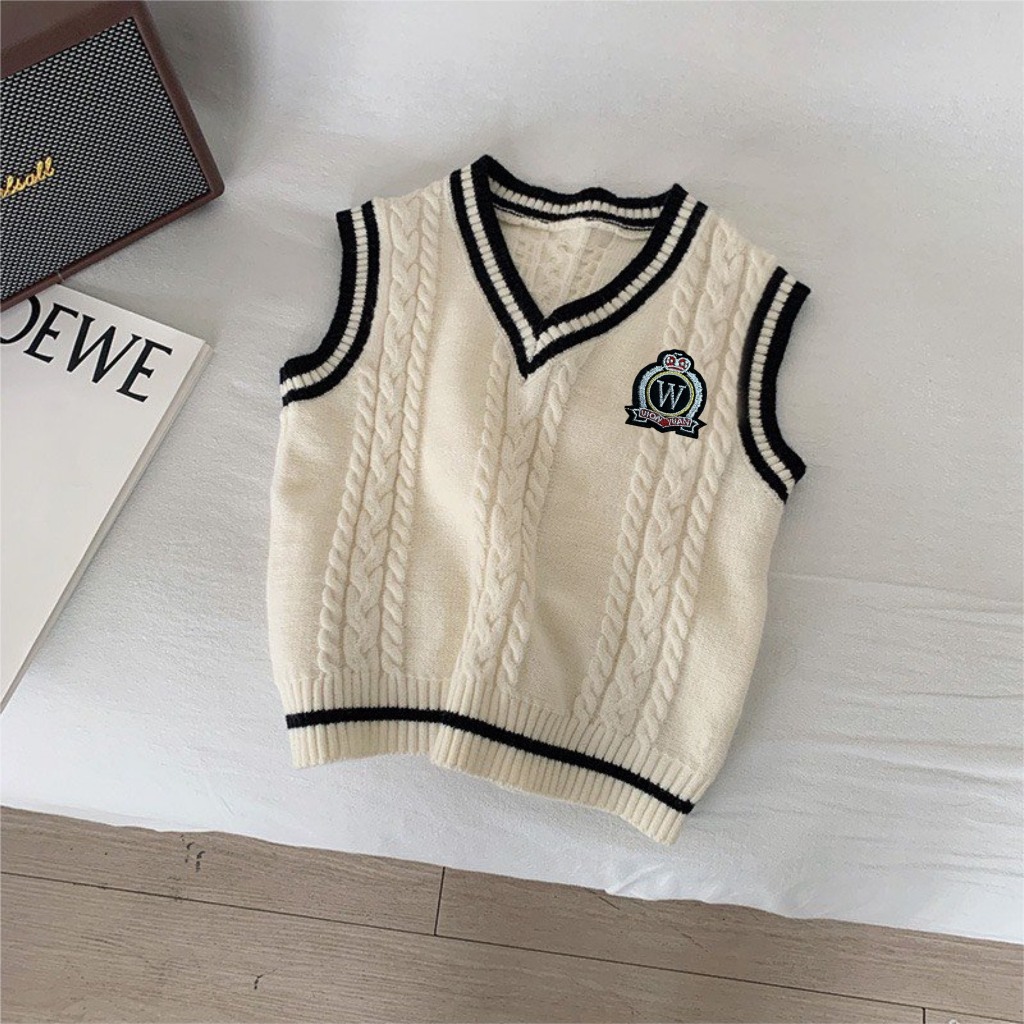 TE478 - Áo gile len cho bé trai bé gái phong cách Hàn Quốc chất len mềm mại, logo thêu size 9-19kg