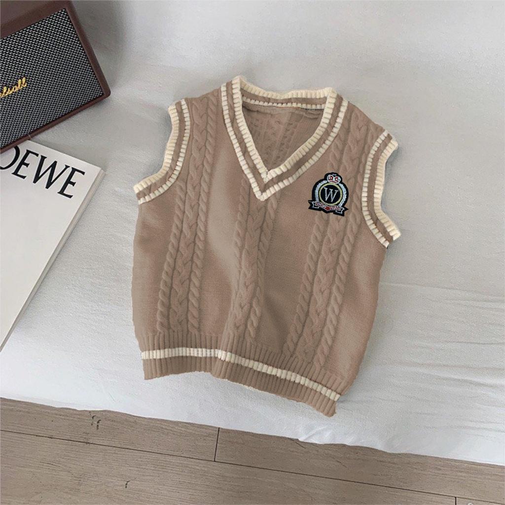 TE478 - Áo gile len cho bé trai bé gái phong cách Hàn Quốc chất len mềm mại, logo thêu size 9-19kg