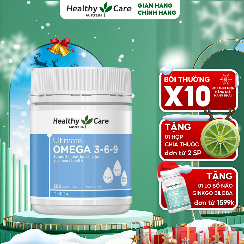 Viên Uống Hỗ Trợ Tuần Hoàn Bảo Vệ Tim Mạch Và Huyết Áp Healthy Care Ultimate Omega 3, 6, 9 Ultimate 200 Viên