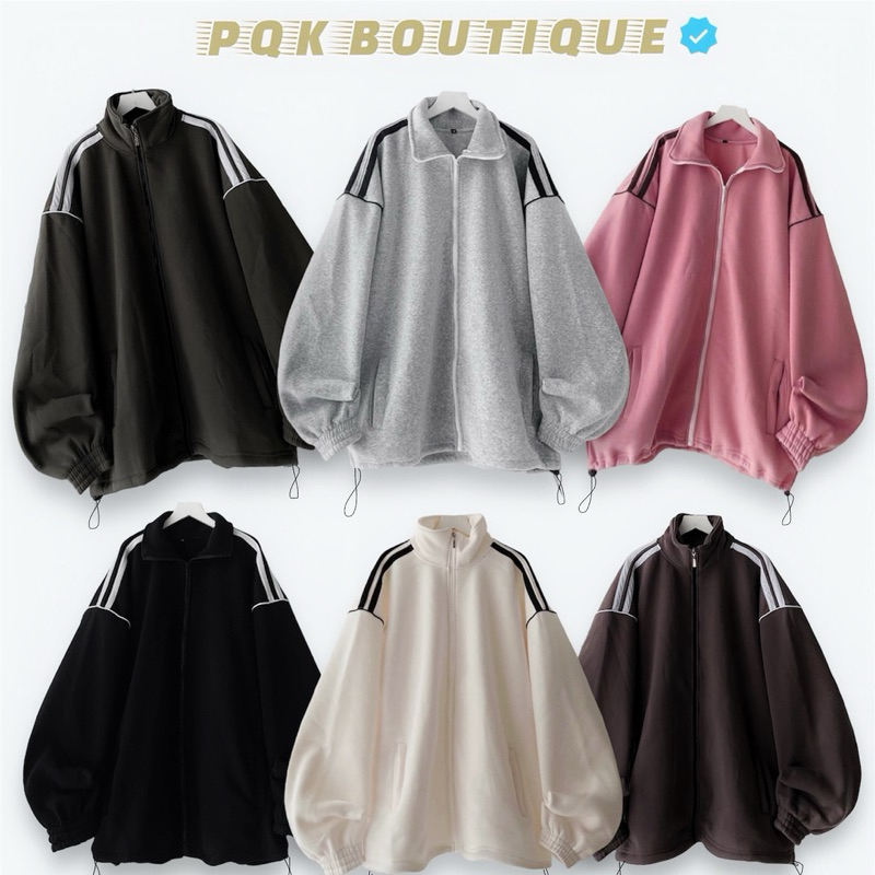 Áo Sweater Nỉ Unisex Form Rộng Cổ Trụ Trơn Hồng Kẻ Nâu Basic - Pqk Boutique