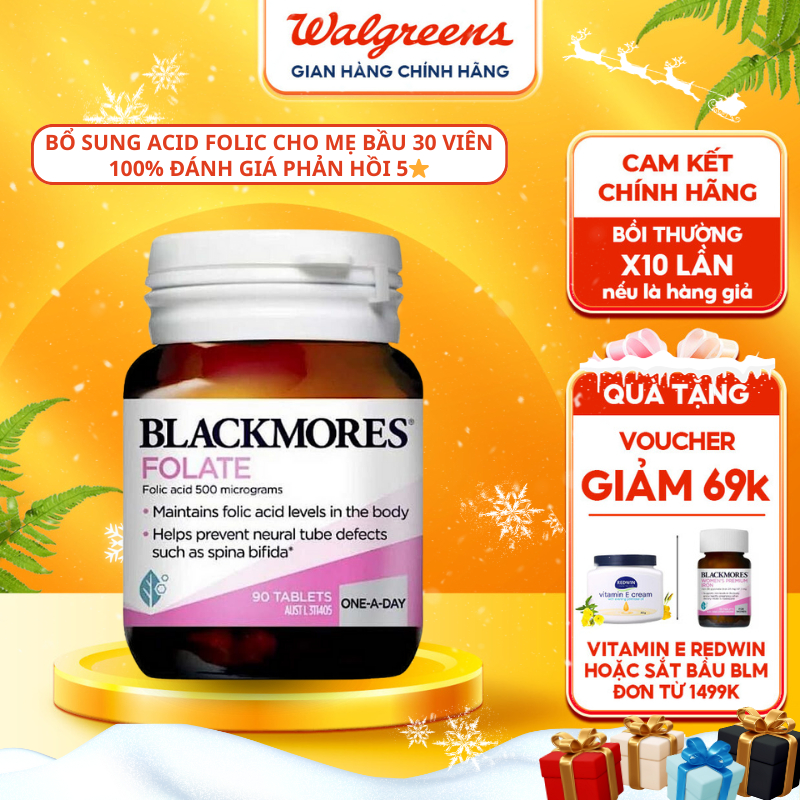 Acid folic Blackmores Folate 90 viên bổ sung axit folic giúp phòng tránh dị tật thai nhi