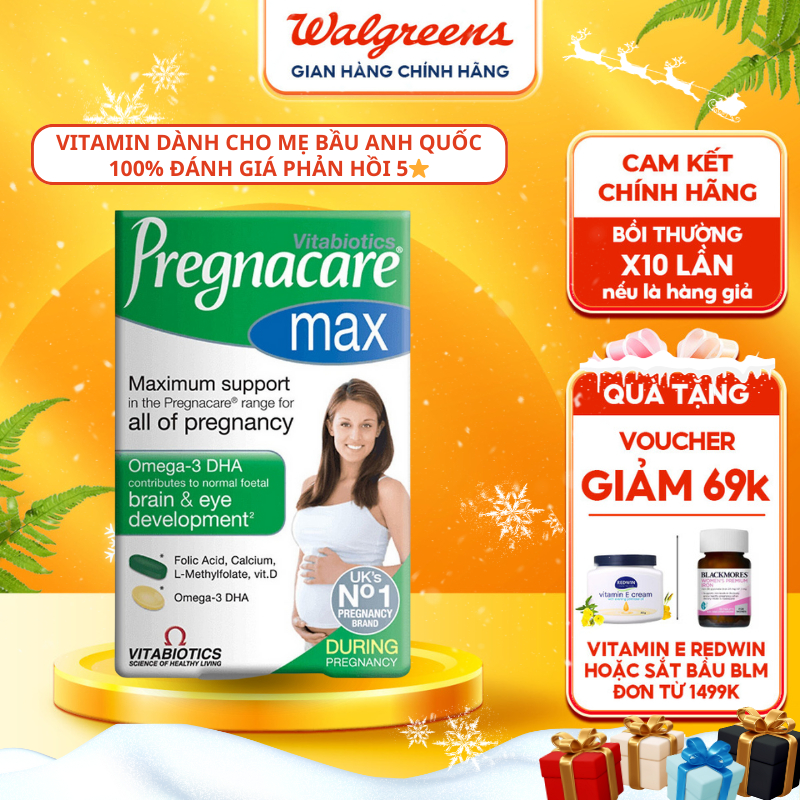 Vitamin tổng hợp bầu Pregnacare Max Vitabiotics 84 viên bổ sung vitamin, acid folic và DHA cho bà bầu của Anh