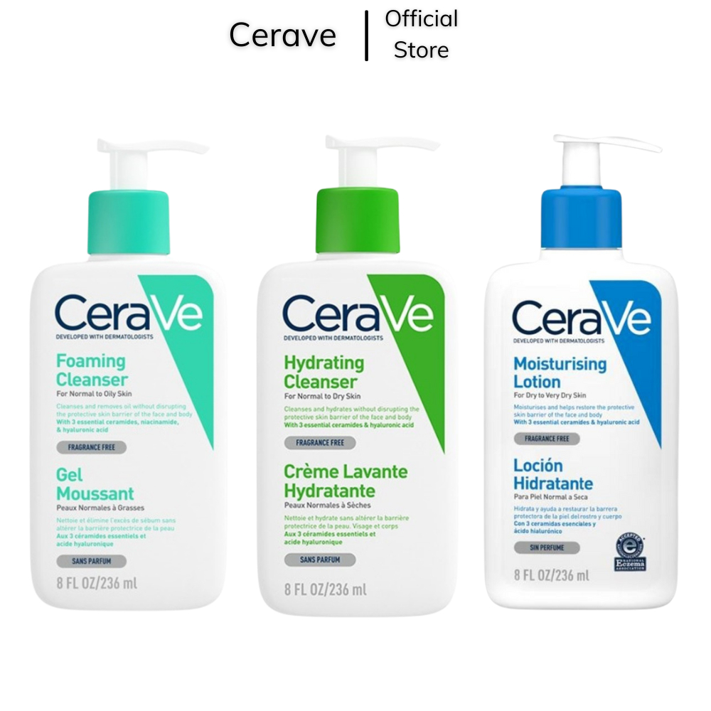 Sữa Rửa Mặt Cerave Foaming Cleanser, CeraVe Hydrating Cleanser, SA Cleanser cho mọi loại da 236ml