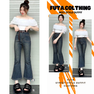 Quần jean nữ ống loe 9 tất wash bụi quần jean ống bass hàng qc cao cấp