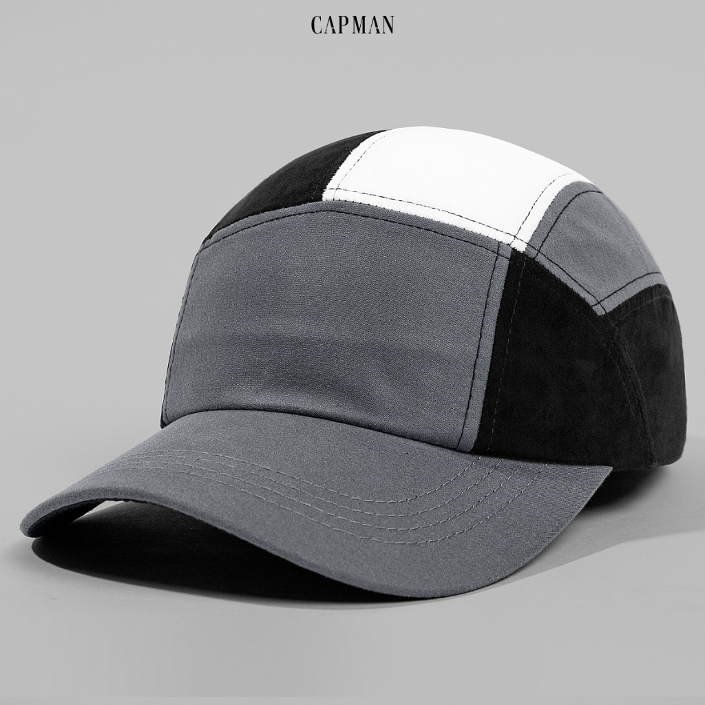 Mũ lưỡi trai phối màu xám đen trắng CAPMAN phom 5panel CM48