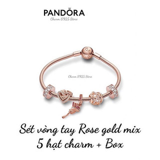 COMBO BỘ VÒNG TAY PAN ALE MIX 5 HẠT CHARM ROSE GOLD HÀNG CAO CẤP