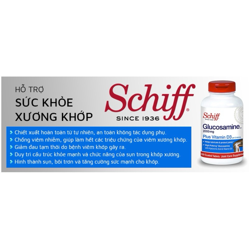 Glucosamine Schiff 1500mg plus MSM 2000mg plus D3 hỗ trợ xương khớp