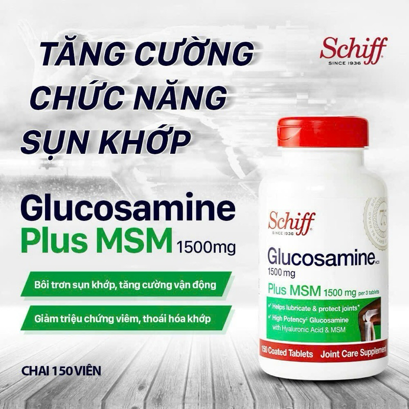 Glucosamine Schiff 1500mg plus MSM 2000mg plus D3 hỗ trợ xương khớp