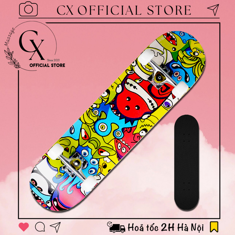 Ván Trượt Skateboard CX- Kích Thước 80x20x10cm, Mặt Nhám, Gỗ Ép Cao Cấp 7 Lớp, Phù Hợp Mọi Lứa Tuổi