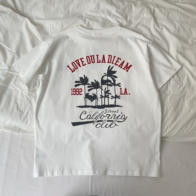 Áo thun cotton tay ngắn cổ tròn california thời trang mùa hè phong cách Hàn Quốc cho nam nữ vintage 250SGM
