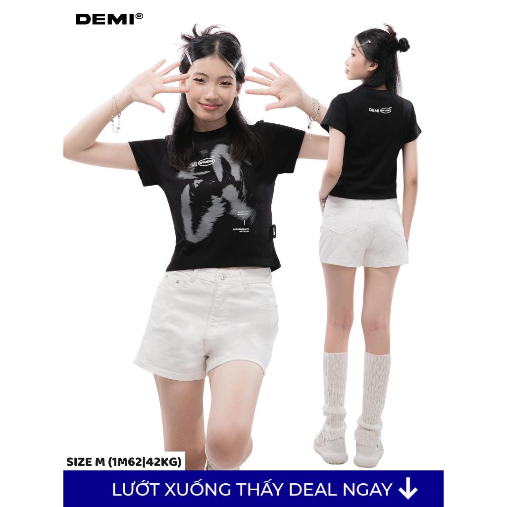 Áo baby tee local brand in hình giá rẻ DEMI vải thun cotton nhiều size màu đen | DE-T73