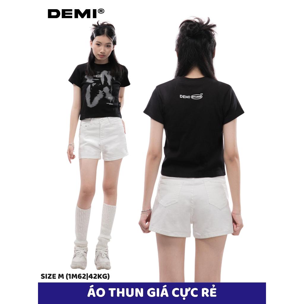 Áo baby tee local brand in hình giá rẻ DEMI vải thun cotton nhiều size màu đen | DE-T73