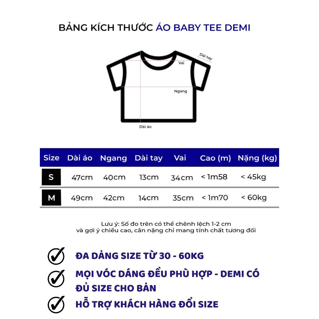 Áo baby tee local brand in hình giá rẻ DEMI vải thun cotton nhiều size màu đen | DE-T73