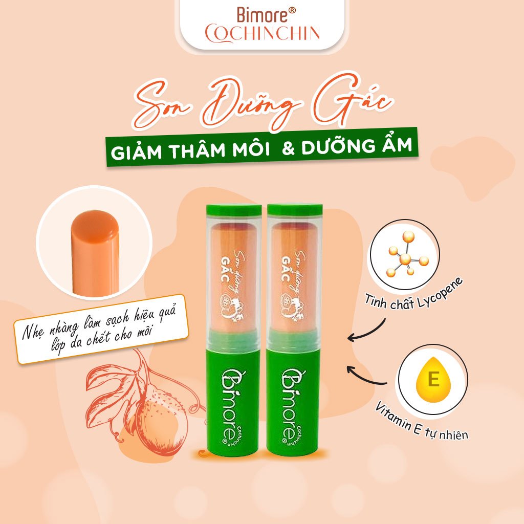Combo 2 Thỏi Son Dưỡng Gấc Bimore Giảm Thâm Dưỡng Ẩm Làm Hồng Môi
