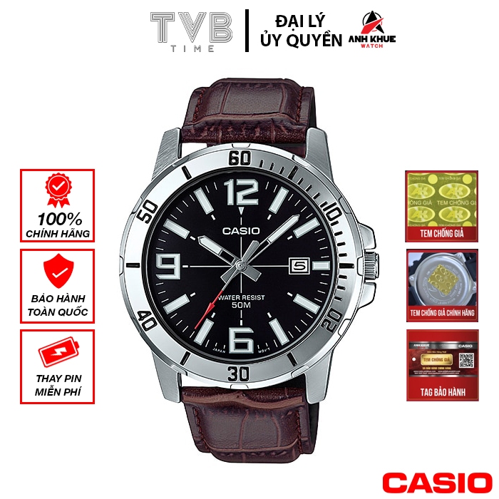 Đồng hồ nam dây da Casio chính hãng MTP-VD01L-1BVUDF (45mm)
