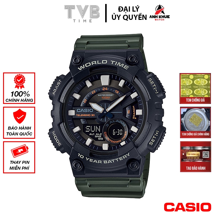 Đồng hồ nam dây nhựa Casio chính hãng Anh Khuê AEQ-110W-3AVDF