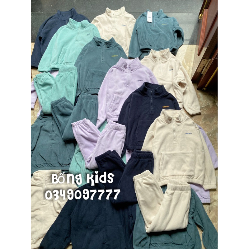 Bộ Nỉ Băng Lông Bé Trai & Bé Gái Basic Kéo Khoá Cổ Topten Kids