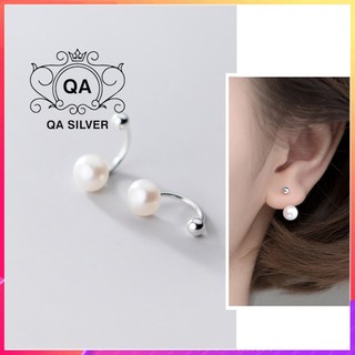 Khuyên tai bạc 925 ngọc trai nhân tạo chữ c kẹp vành bông nữ chốt bi vặn s925 pearl qa silver earrings ea231110