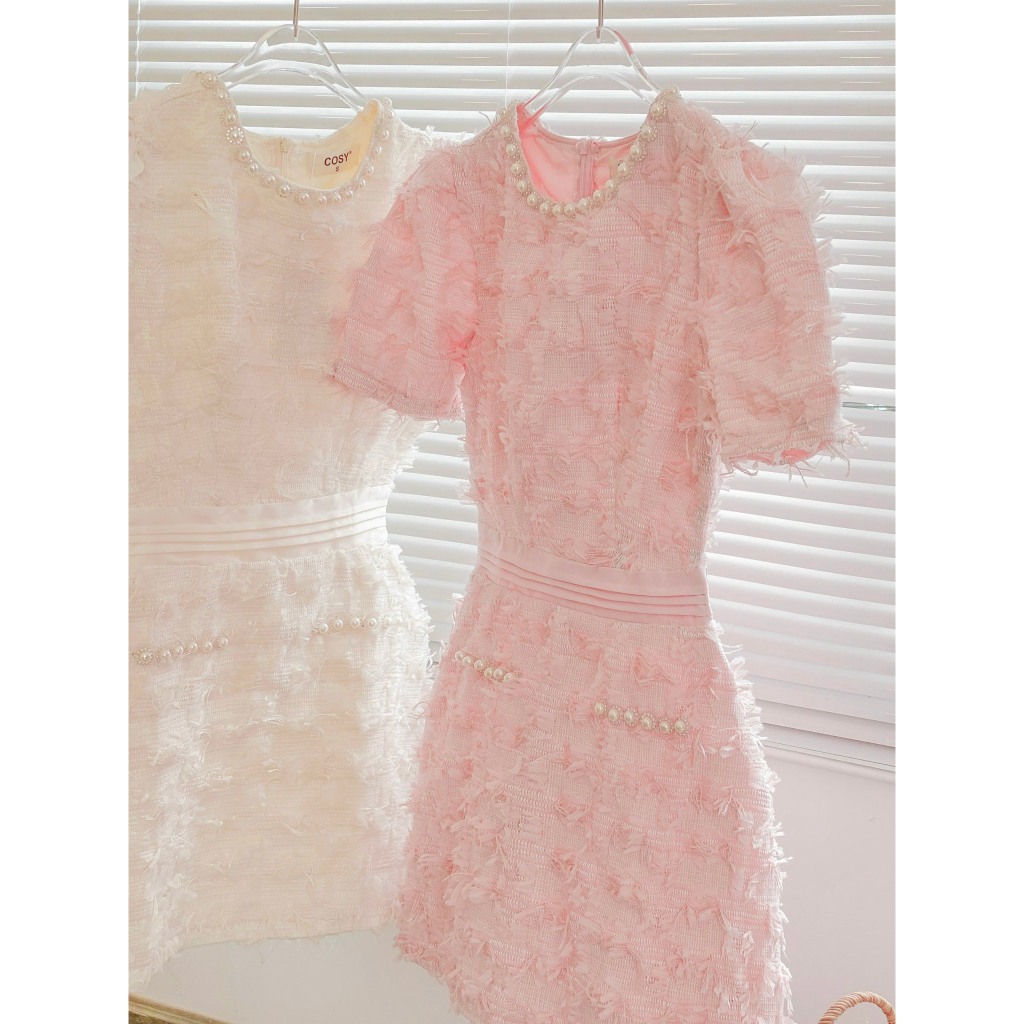 Đầm váy nữ cổ tròn đính hạt sang trọng Pinky Dress