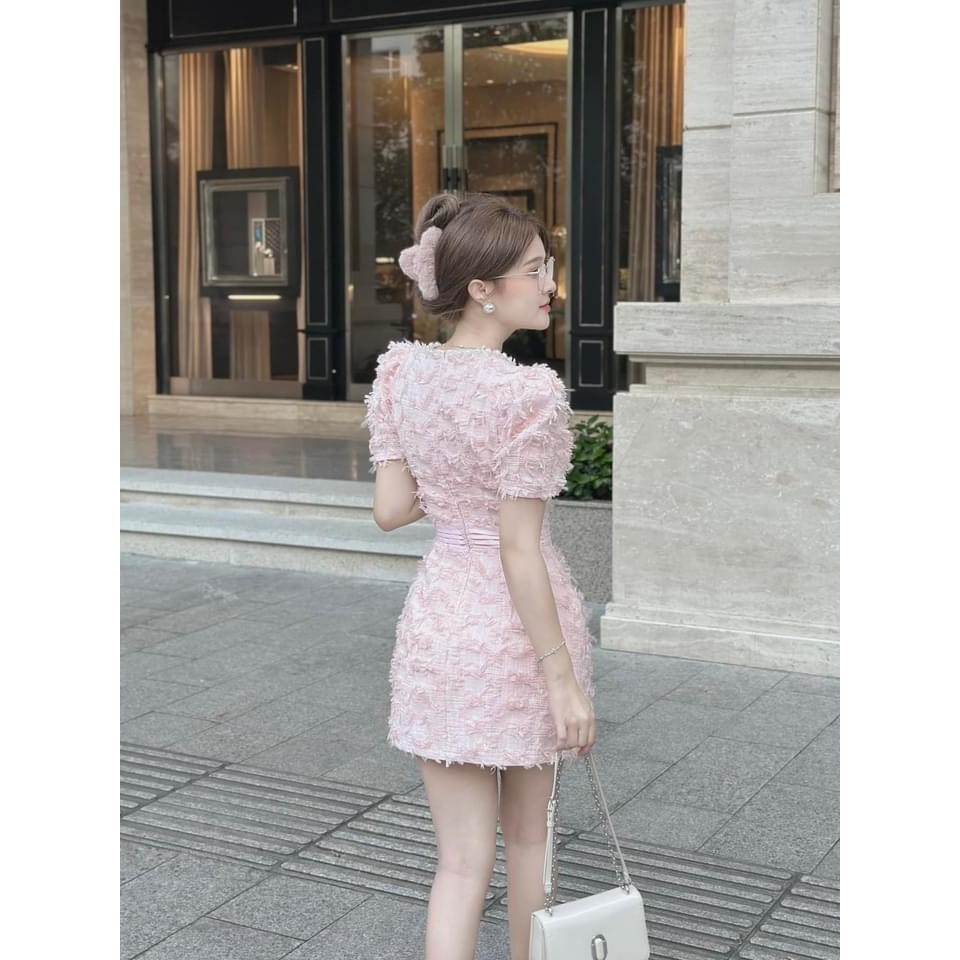 Đầm váy nữ cổ tròn đính hạt sang trọng Pinky Dress