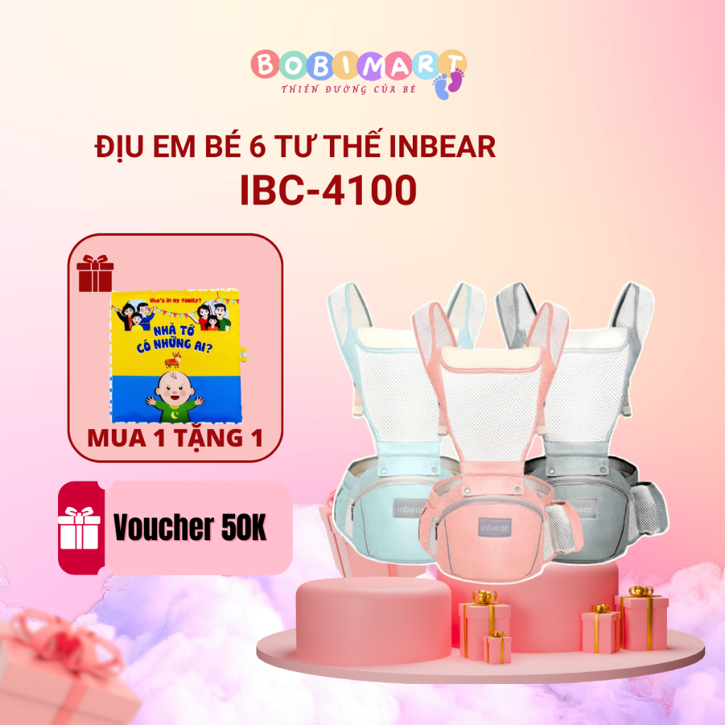 Địu em bé Inbear IBC-4100 , 6 tư thế chắc chắn, thoáng mát : 3 màu sắc  Kèm quà tặng