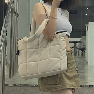 Túi TOTE V1 đeo vai thời trang thu đông cao cấp SLYOUR, túi đeo chéo trần bông xám