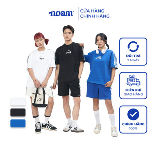 Combo 2 Áo thun Form rộng NOAM Triple Stripes Unisex 100% Cotton - Màu đen/trắng/xanh Noam